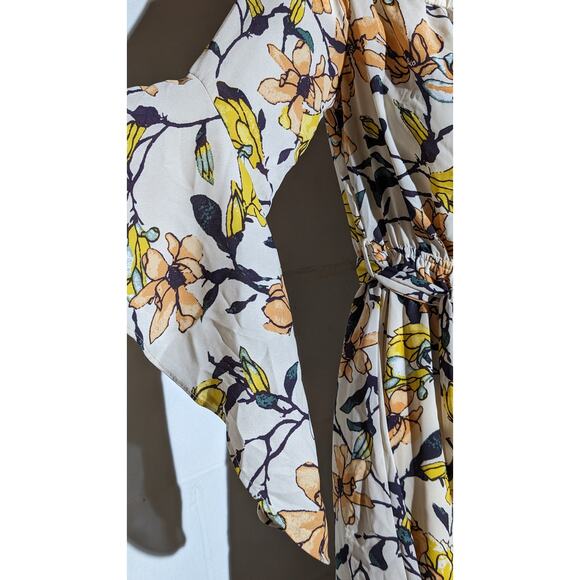 Essue Floral Print Dress Bell Sleeve Off Shoulder Tie Waist Mini Dress Small - Picture 3 of 8